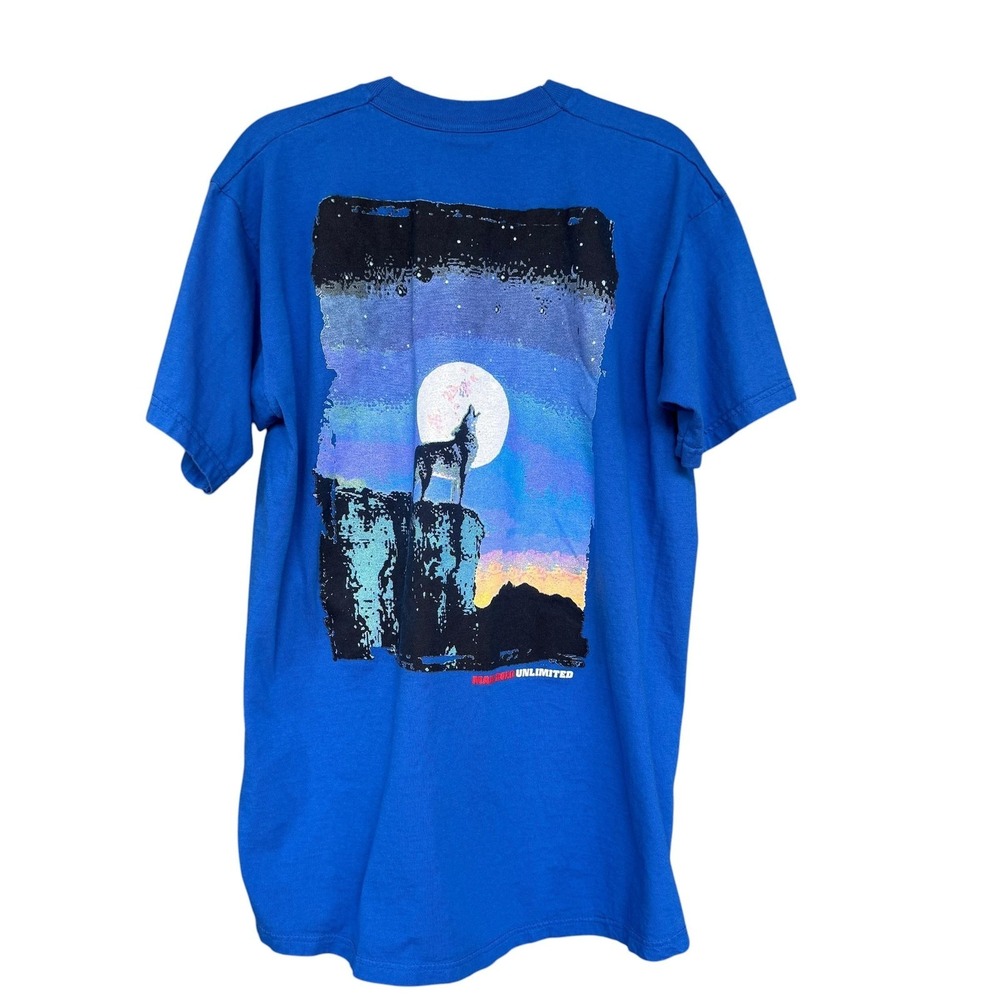 Vintage Marlboro Unlimited Shirt Mens L/XL Blue Wolf Moon Graphic Pocket Tee USA